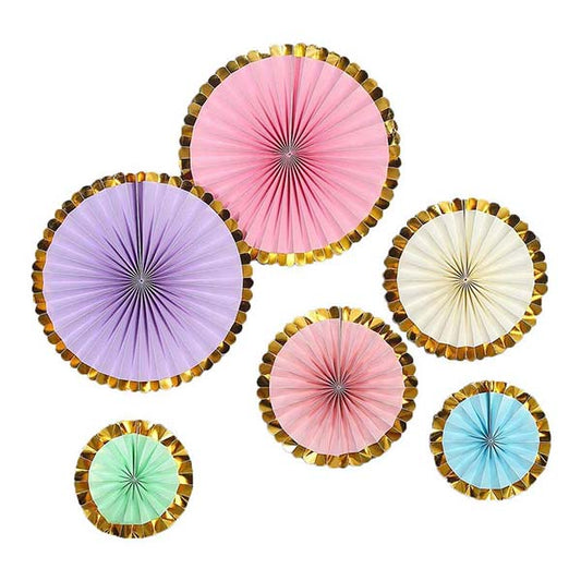 Set of 6 Vibrant Paper Fan Decorations