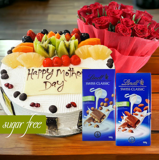 Sugar-Free Cake, Lindt Chocolate Bliss with Rose Bouquet