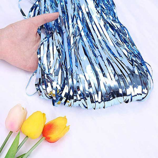 Aqua Blue Foil Metallic Fringe Curtain - Party Backdrop