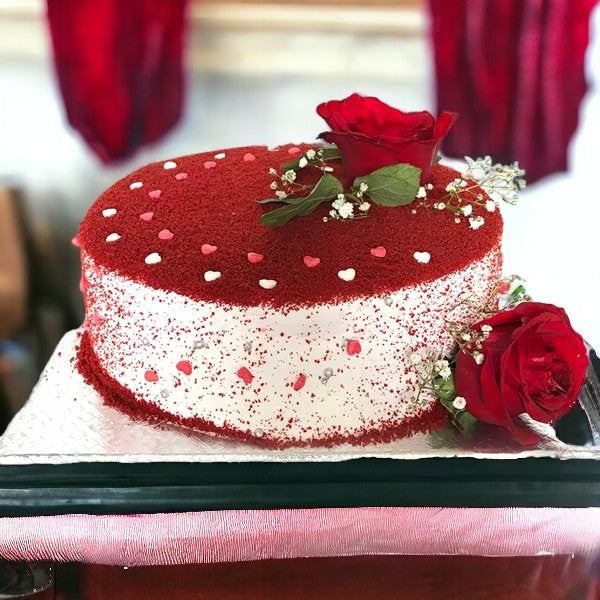 Red Velvet Cake with Rose Decoration