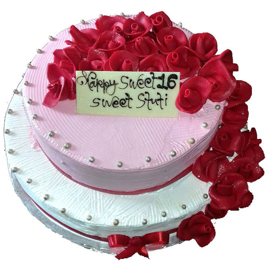 Elegant Two-Tier Round Floral Cake for Grand Occasions (3kg+)