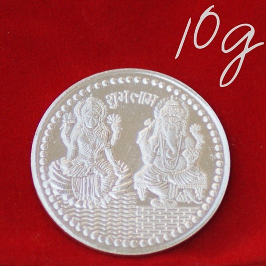 Silver Coin Featuring Lord Ganesh Ji and Goddess Laxmi - 10g