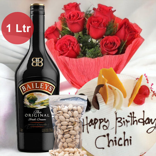 Baileys Liquor With Pineapple Cake & Healthy Dry Nuts