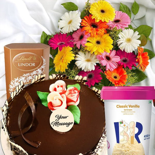 Bunch Of Flowers With Lindor Chocolate & Cake Combo - Flowers to Nepal - FTN